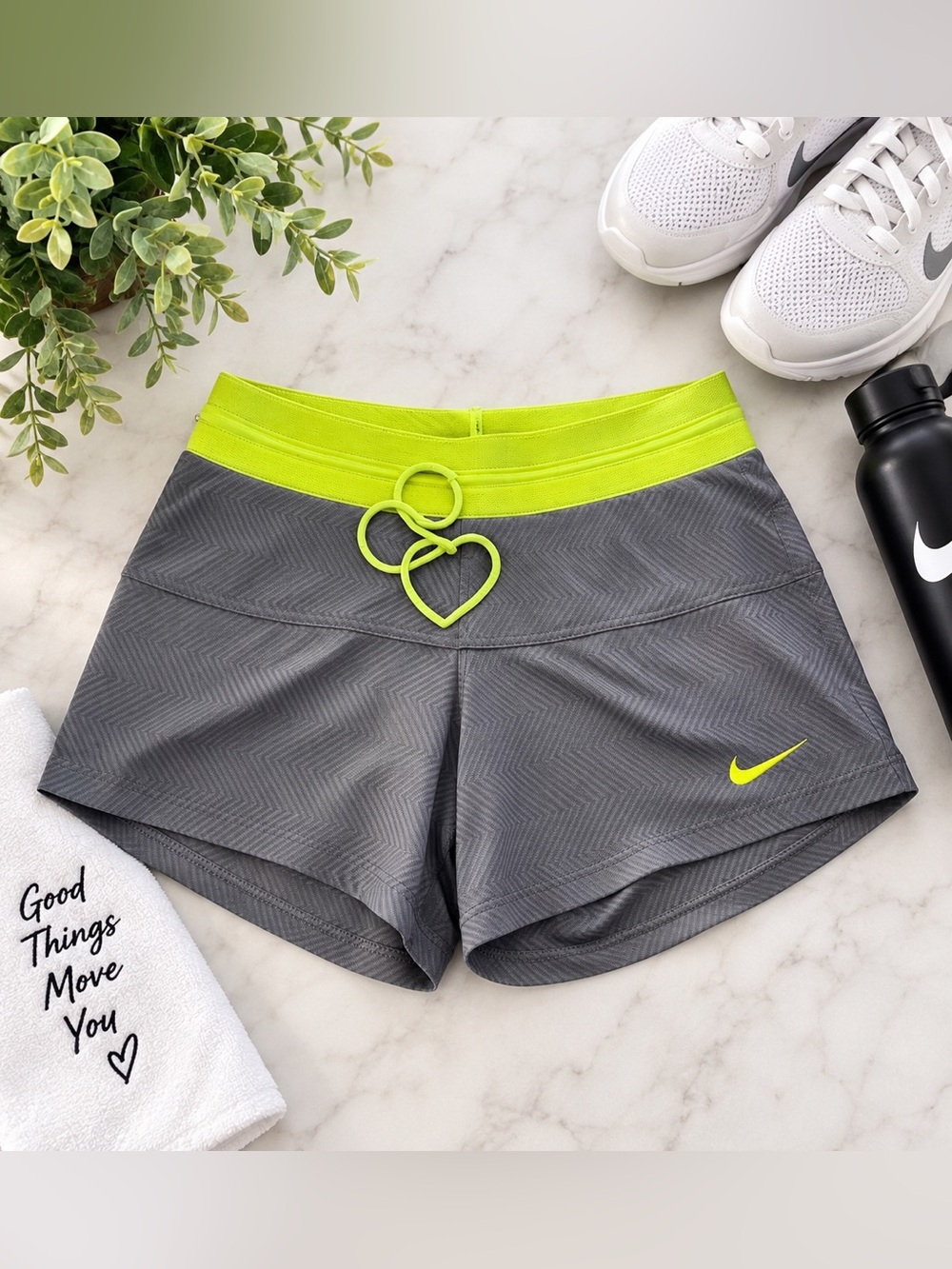 Nike Women's Dri Fit Shorts athletic or running Gray and Neon Green size small